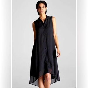 Eileen Fisher Black Sheer Silk Classic Collar Tunic Sleeveless Dress S